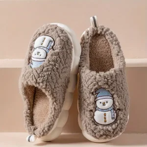 Soft Plush Cozy Cartoon Snowman Graphic House Slippers Anti-skid Slip-on Shoes Indoor For Men Winter Shoes