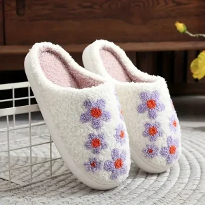 Floral Home Warm Slippers, Soft Sole Plush Lined Cozy Indoor Shoes, Non-slip Mute Bedroom Shoes