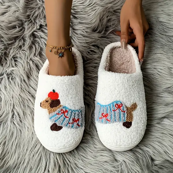 Funny Cartoon Home Warm Slippers, Soft Sole Bedroom Plush Lined Cozy Shoes, Non-slip Floor Mute Shoes