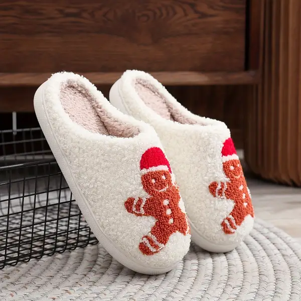 Cute Christmas Pattern Slippers, Casual Slip On Plush Lined Shoes, Comfortable Indoor Home Slippers