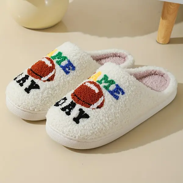 Cozy Winter Slippers with Cute Cartoon Rugby Design - Warm, Plush Indoor Shoes for Couples, Hand Washable, Non-Slip TPR Sole