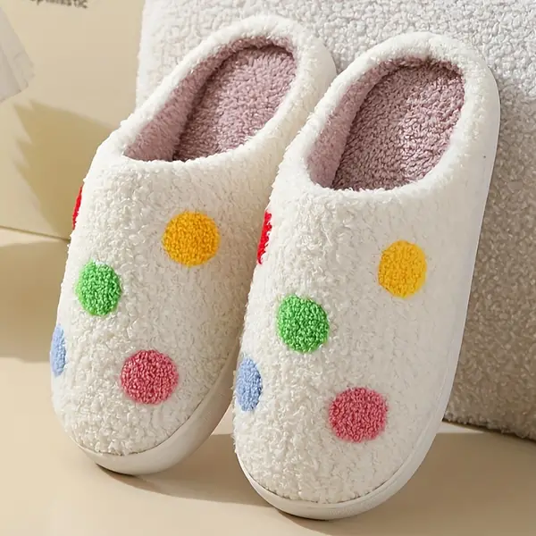 Indoor Colorful Heart Pattern Winter Slippers, Soft Sole Warm Indoor Slippers, Non-slip Mute Cozy Shoes