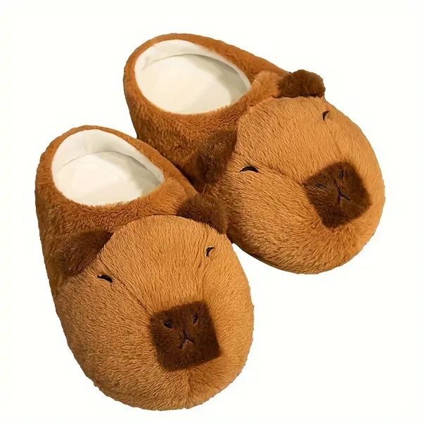 Men's Cartoon Fuzzy Capybara-Shaped Slip On Home Shoes, Comfy Non Slip Thermal Adorable Soft Sole Indoor Shoes, Men's Winter Footwear