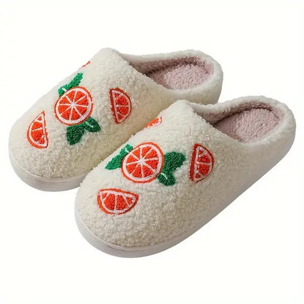 Cozy Cartoon Orange Plush Slippers For Couples - Warm, Thick Sole Indoor Shoes With Non-Slip Tpr Sole