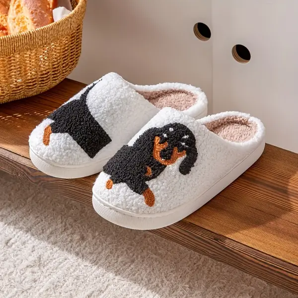 Adorable Cartoon Dachshund Print Slippers - Ultra-Soft Sole Platform Plush Lined Non-slip, Comfortable Warm Perfect For Home Use, Lounge, Or Relaxation