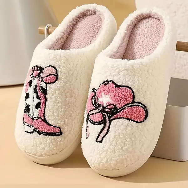 Floral Cowboy Boots Design Slippers for Women - Casual Fabric House Shoes with TPR Non-Slip Sole, All-Season Cozy Warmth, Hand Washable, Slip-On Style with Floral Pattern