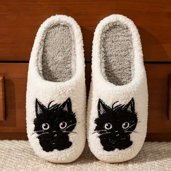 Cozy & Cute Kitty Plush Slippers For Women - Warm, Non-Slip, Breathable Indoor Shoes With Soft Corduroy Lining And Tpr Sole