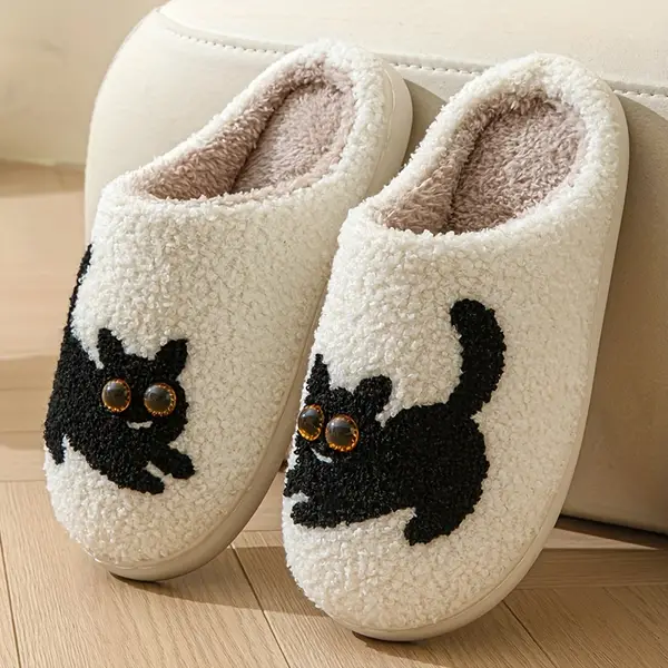 Cute Halloween Cat Slippers - Plush, Non-Slip, Comfortable Indoor FOutdoor Shoes for Men & Women - All-Season Cartoon Design with TPR Sole and Fabric Upper